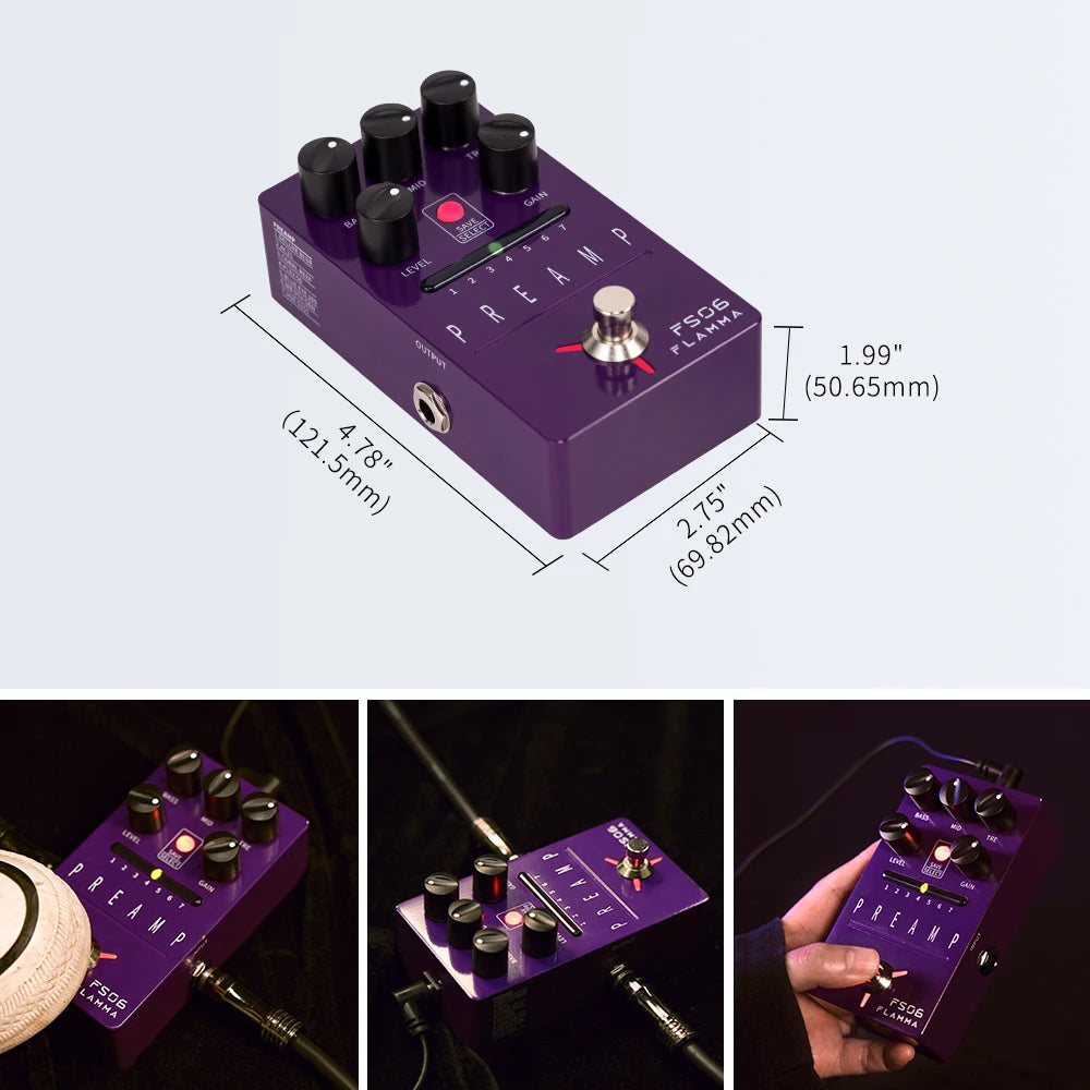 Digital Guitar Preamp Pedal with 7 Models and Cabinet Simulation