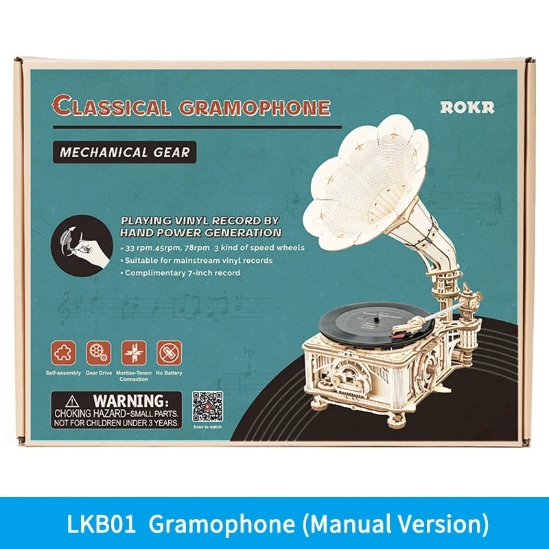 DIY Wooden Hand Crank Gramophone Model Building Kit