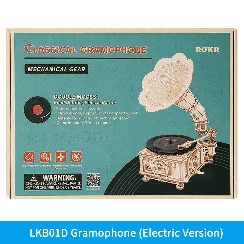 Motorised Wooden Gramophone 3D Puzzle Music Box