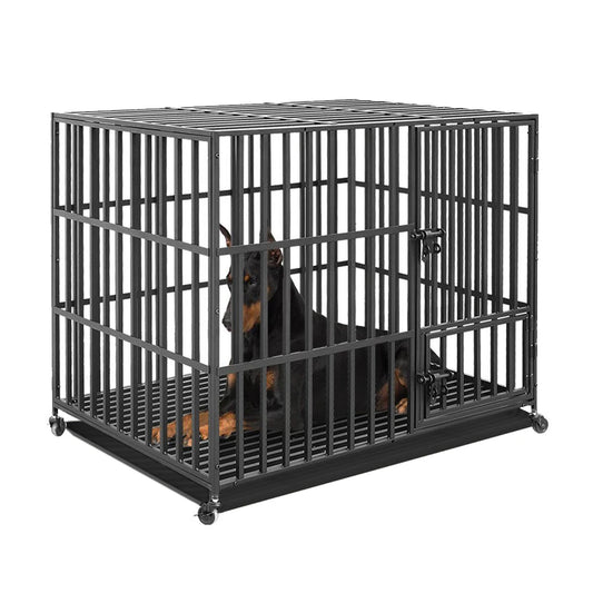 XL Heavy Duty Dog Cage with 3 Doors & Wheels