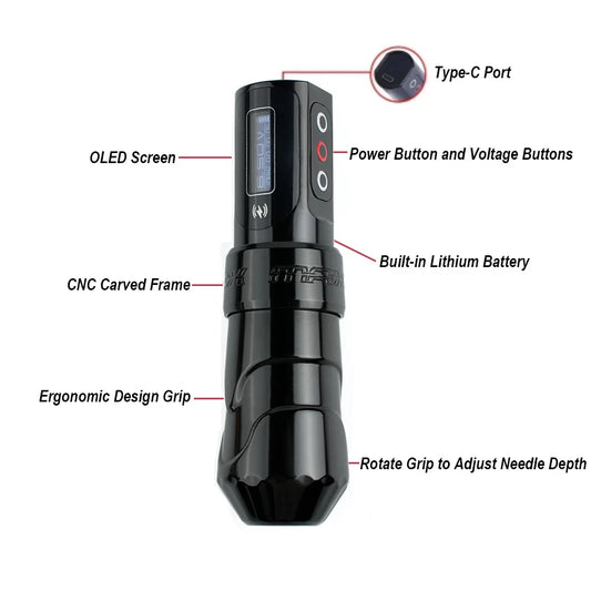 Professional Tattoo Pen 4.0mm Stroke Precision Dual Batteries