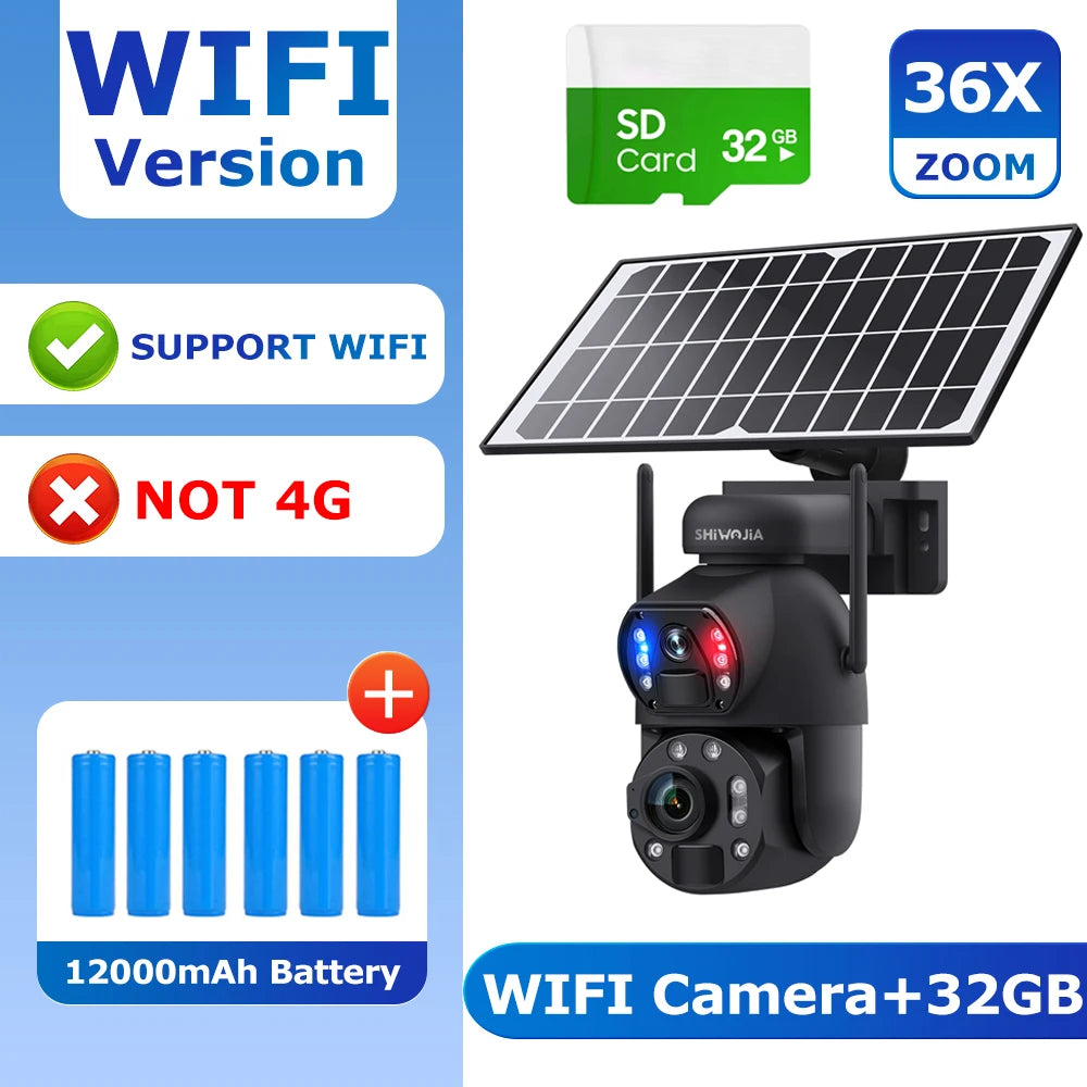Waterproof Dual Lens Solar Security Camera 32TF