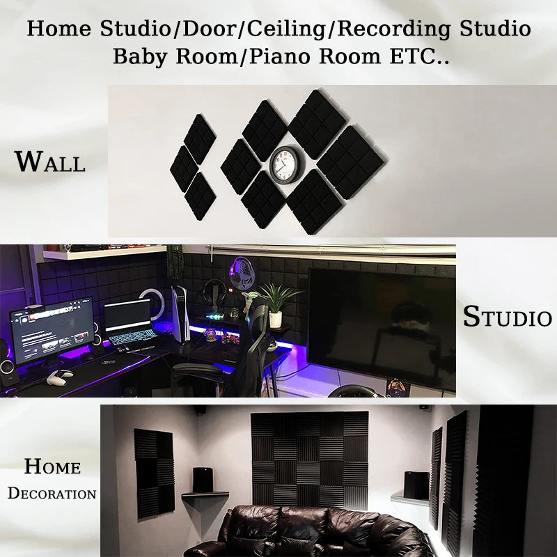 24 Pcs Black Studio Acoustic Foam with Tapes 5cm Thick