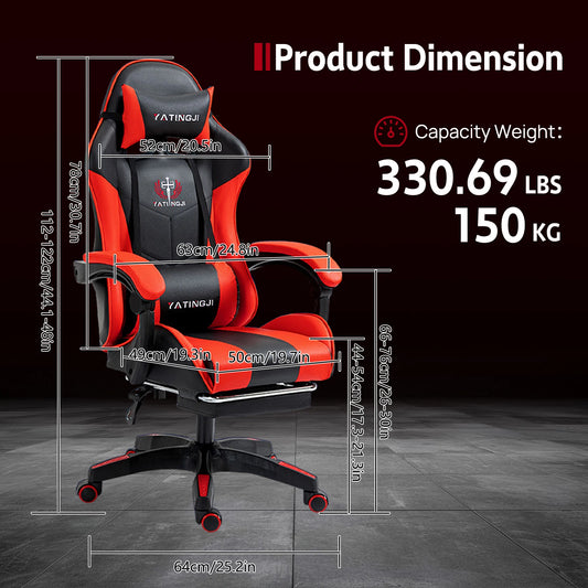 PU Leather White Gaming Chair with Footrest Adjustable Seat