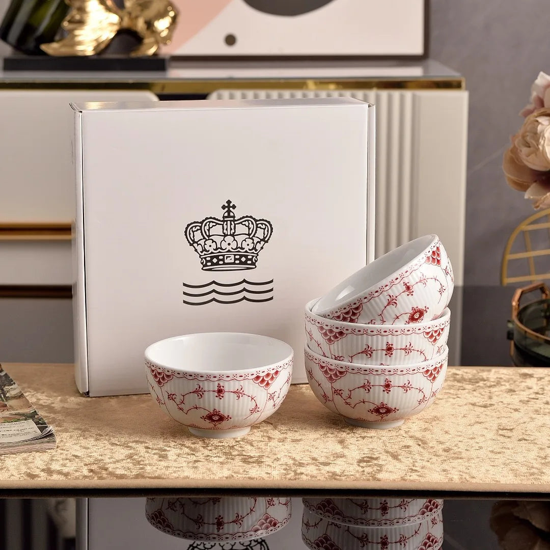 4.5in Red Porcelain Tea Cup Set 4pcs