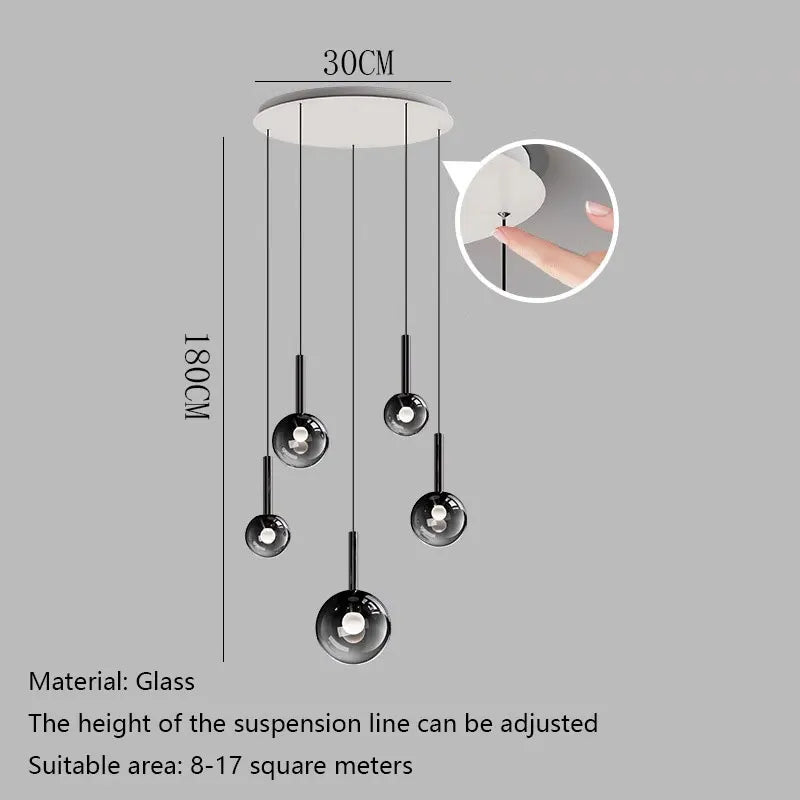 Modern 5-Head LED Pendant Light with Remote Dimming