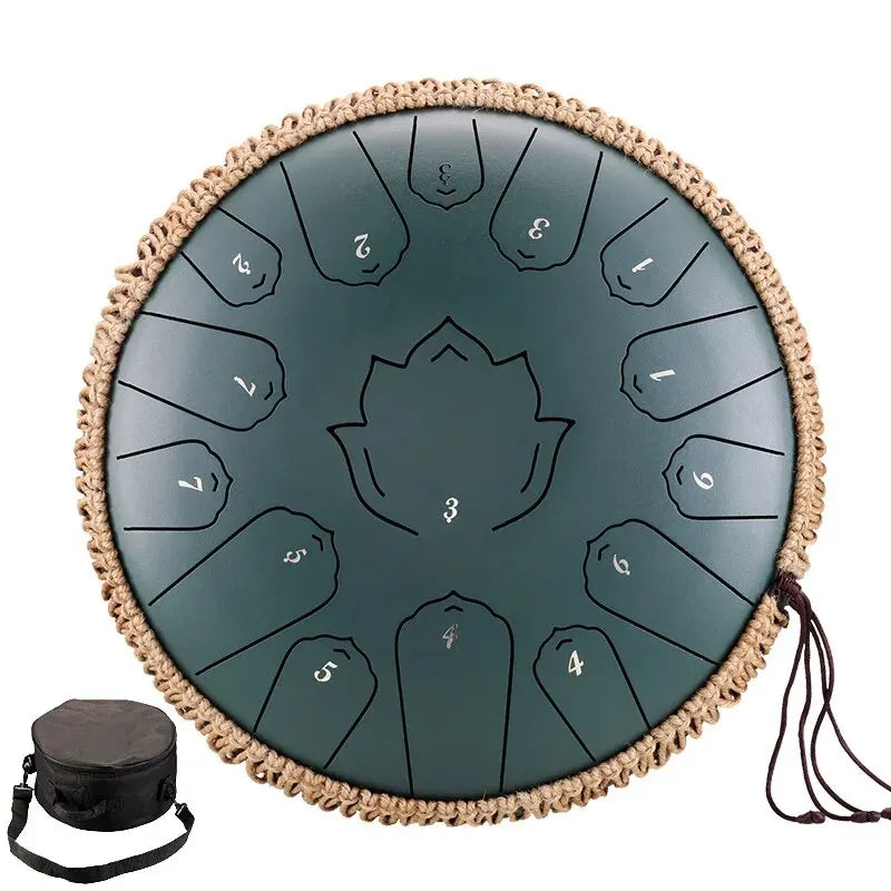 Dark Green 15 Note Tongue Drum 13 Inch Handpan