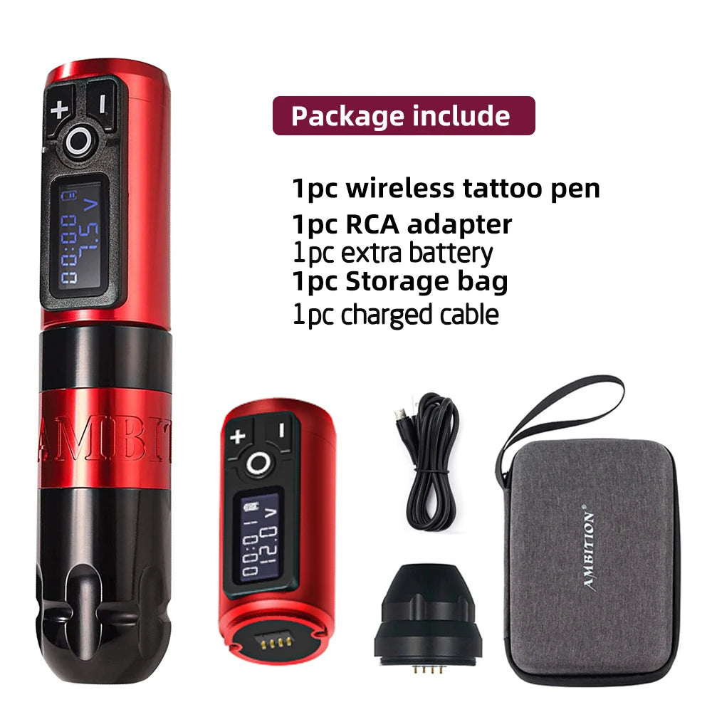 Wireless Tattoo Machine Pen Kit Red Rechargeable 2400mAh