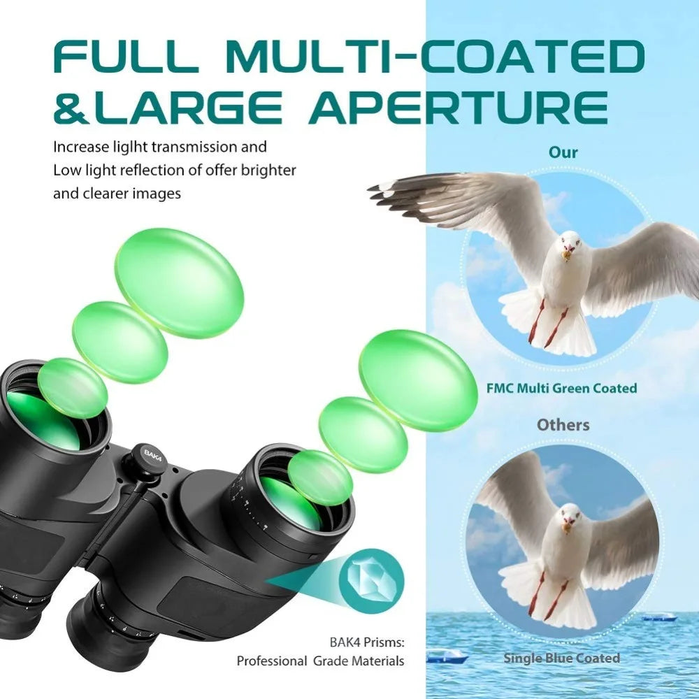 10x50 Waterproof Military Binoculars with Compass for Hunting