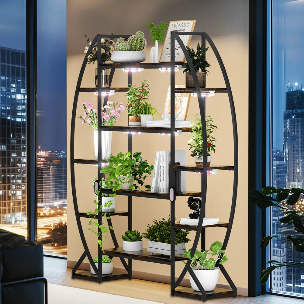 Multilayer Ladder Plant Stand Shelf with Indoor Grow Lights