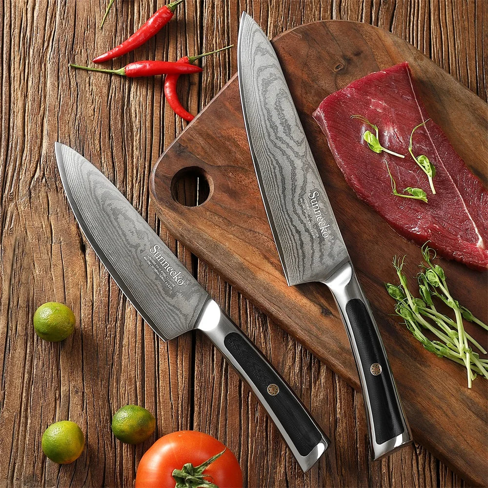 3-Piece Damascus Steel Kitchen Knife Set for Cooking