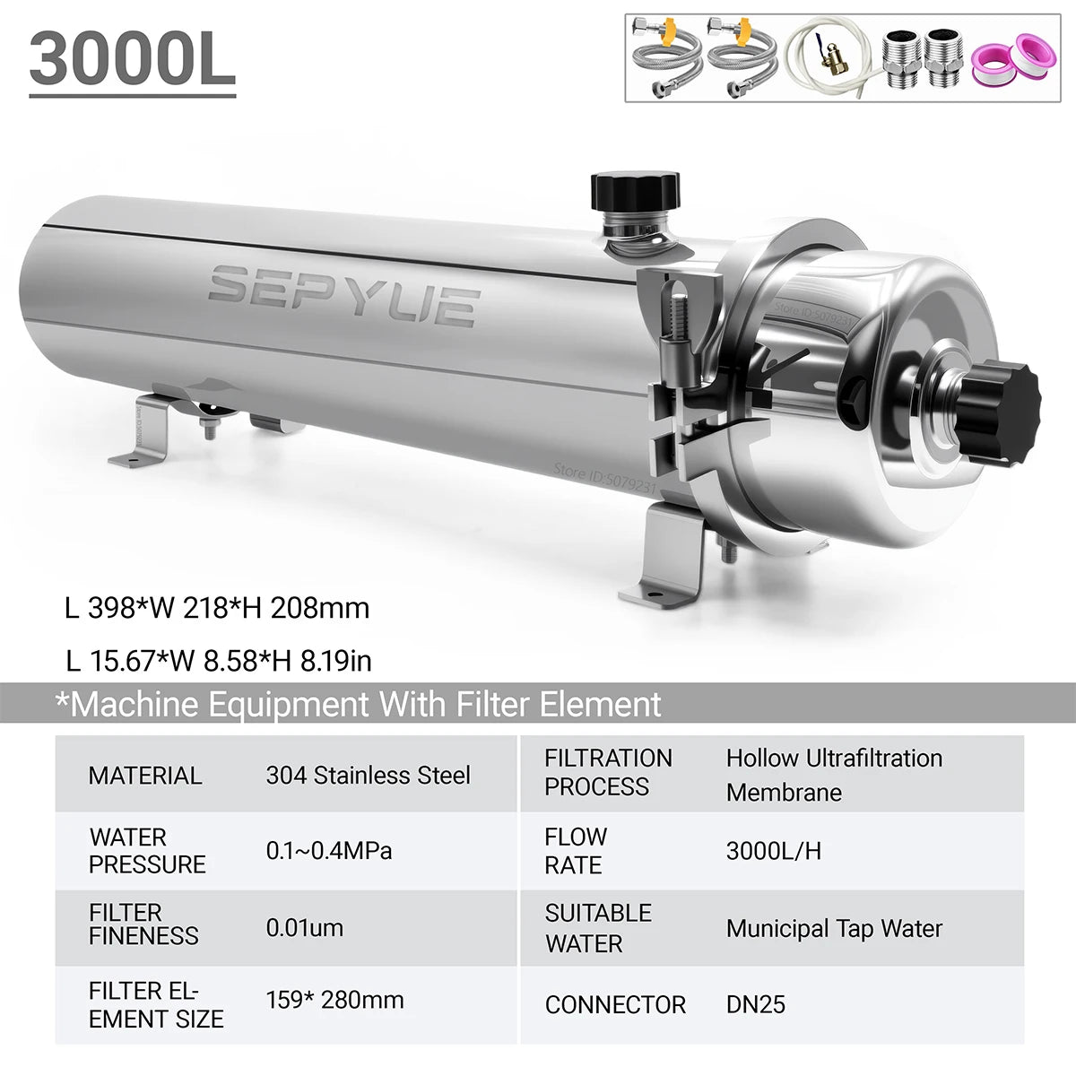 High Flow UF Water Filter System 3000L Stainless Steel