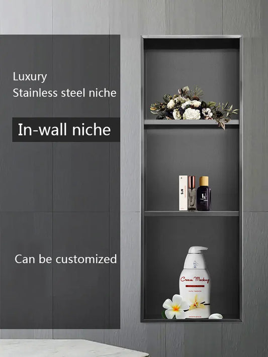 Concealed 3 Layer Bathroom Shelf Grey Stainless Steel