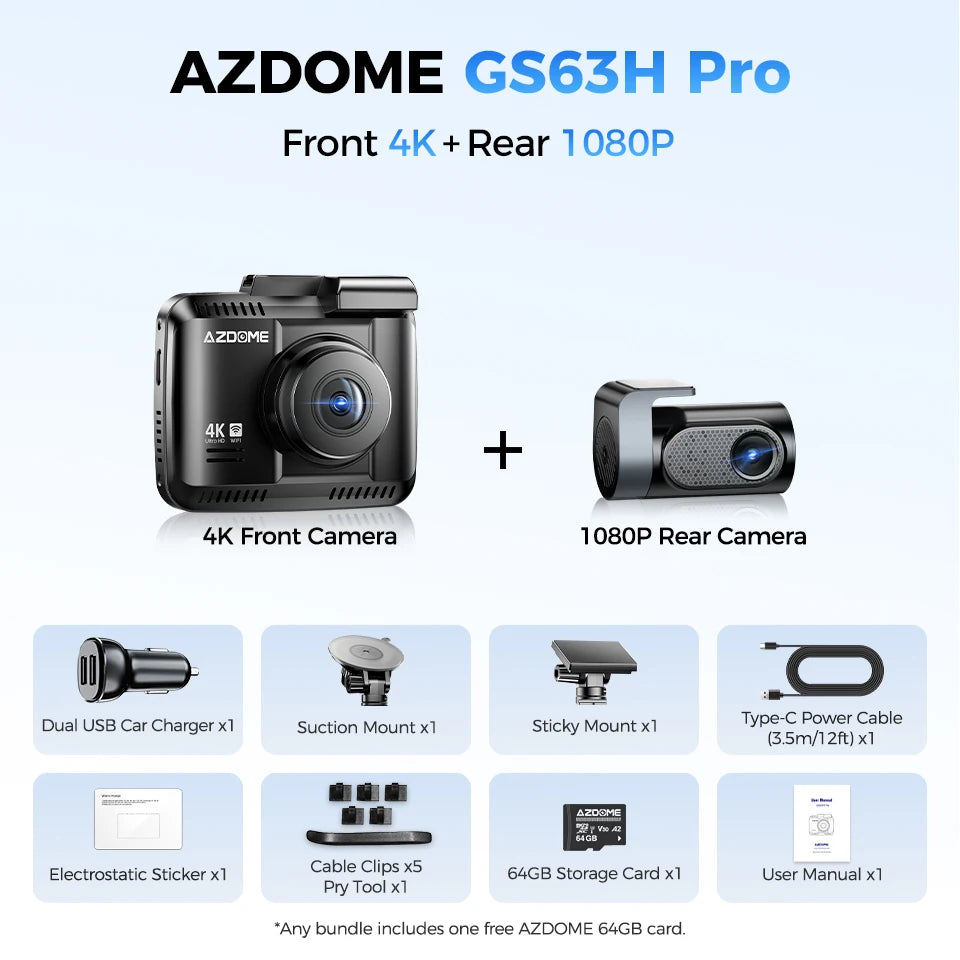 4K+1080P 2CH Dash Cam ADAS GPS WiFi