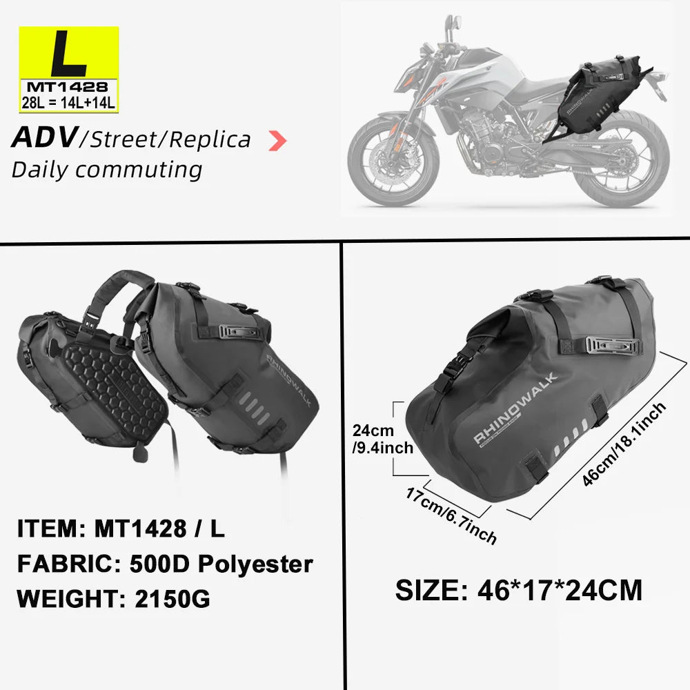 28L Motorcycle Side Bags Waterproof 2-Pack Durable Design