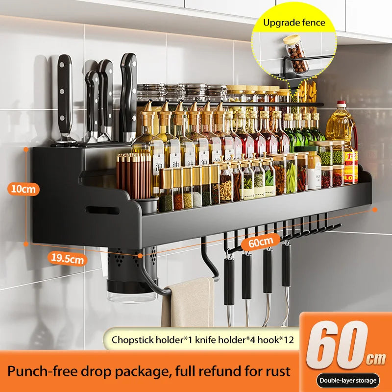 60cm Double Layer Kitchen Shelf for Spices and Knives