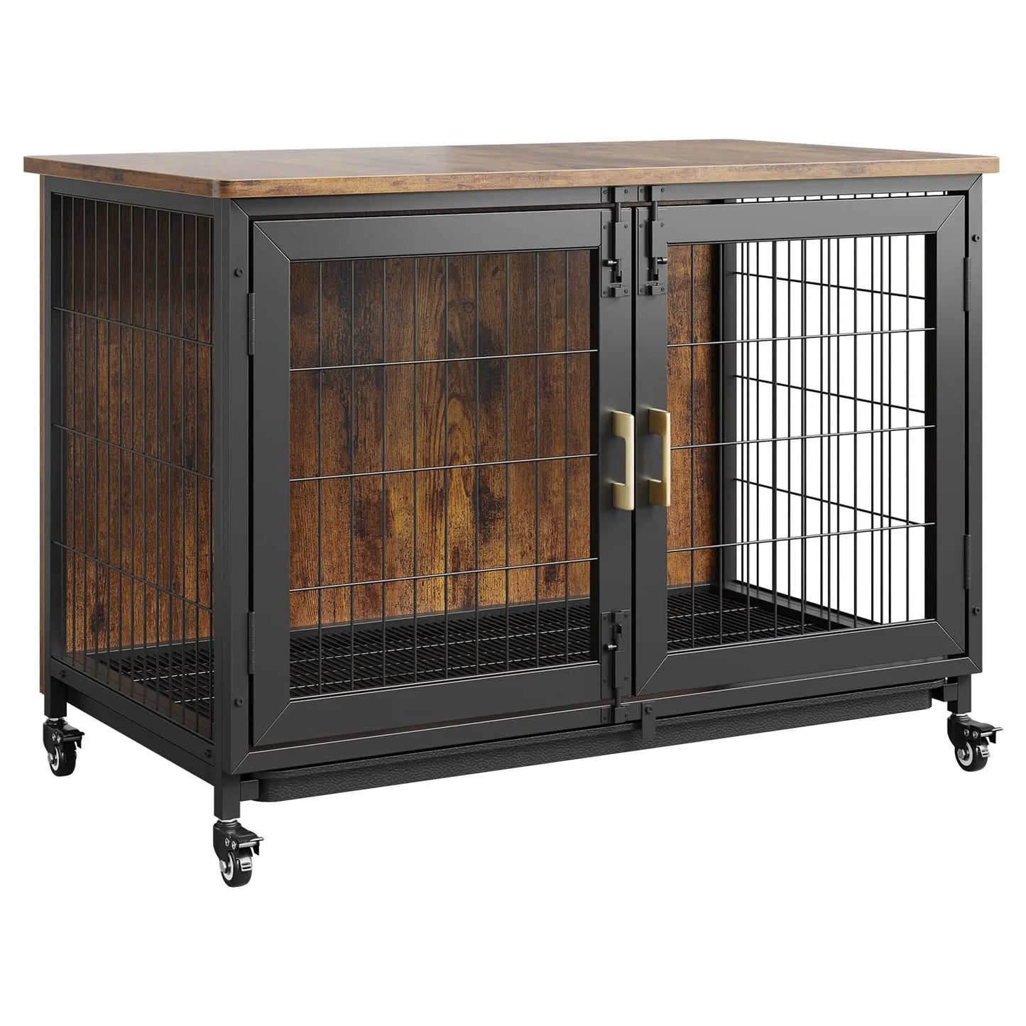 37.5" Wooden Dog Crate Furniture with Wheels