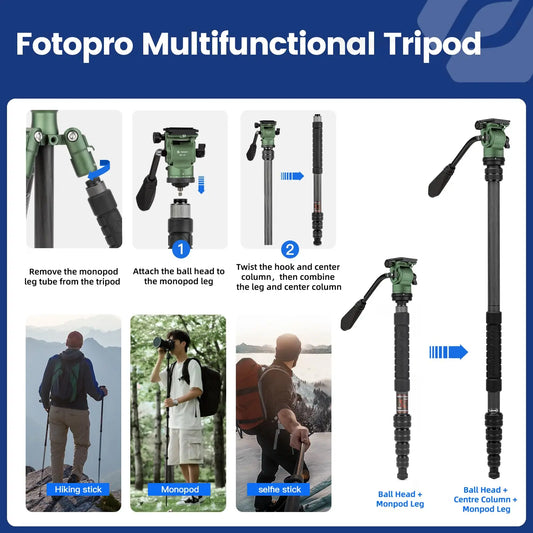 Compact Video Tripod 59 Inch Carbon Fiber Fluid Head