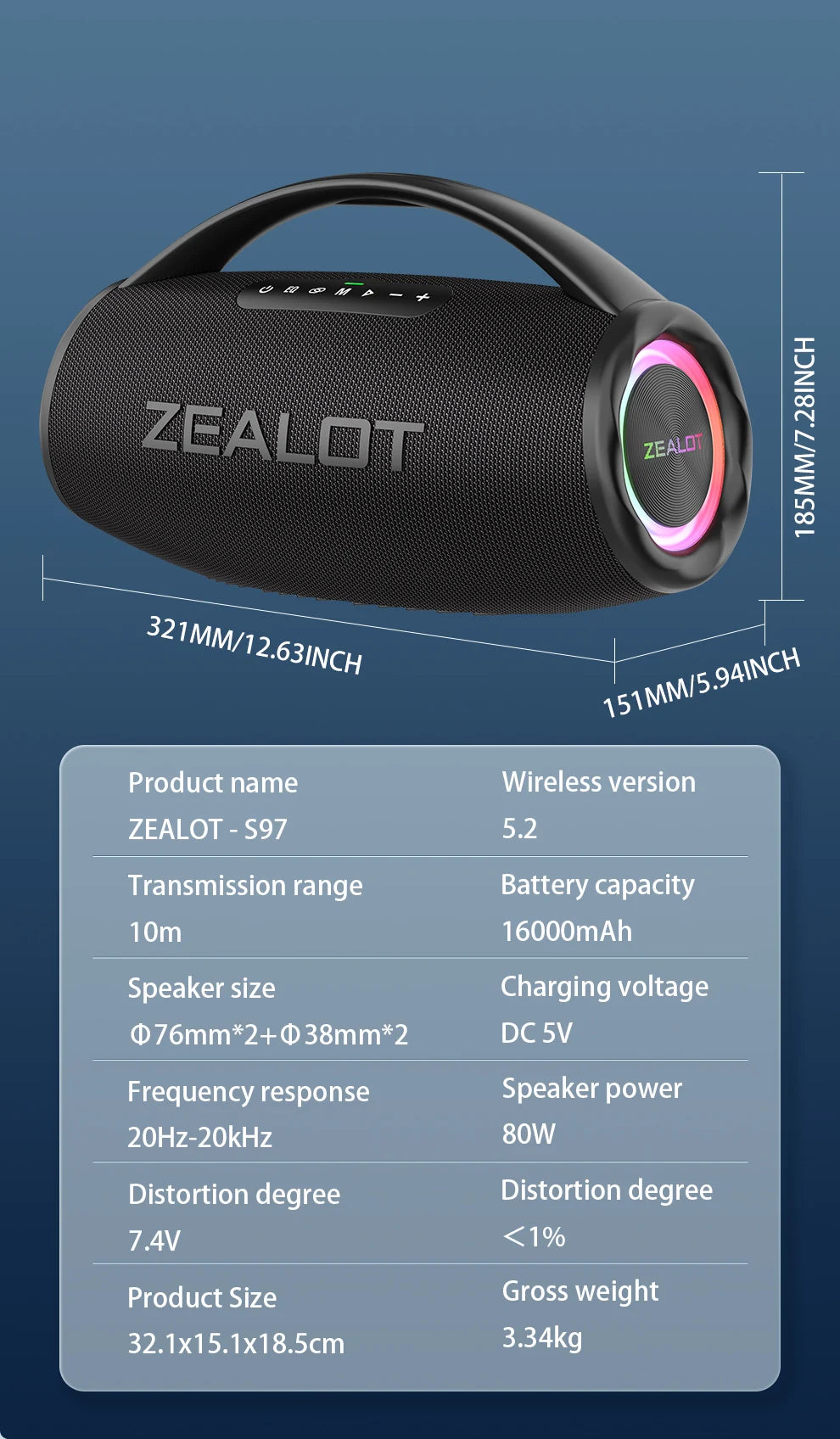 80W Portable Bluetooth Speaker Waterproof 16000mAh RGB TWS