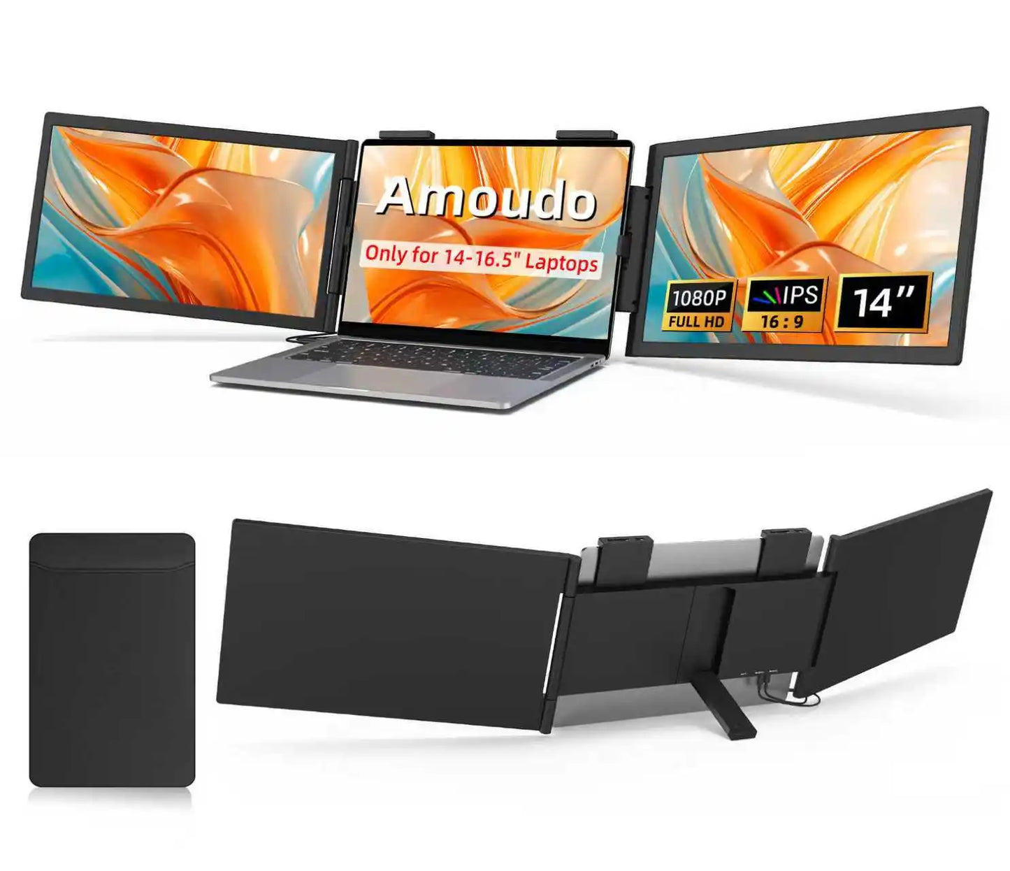 14 Inch Dual Portable Monitor 1080p IPS USB-C for Laptops