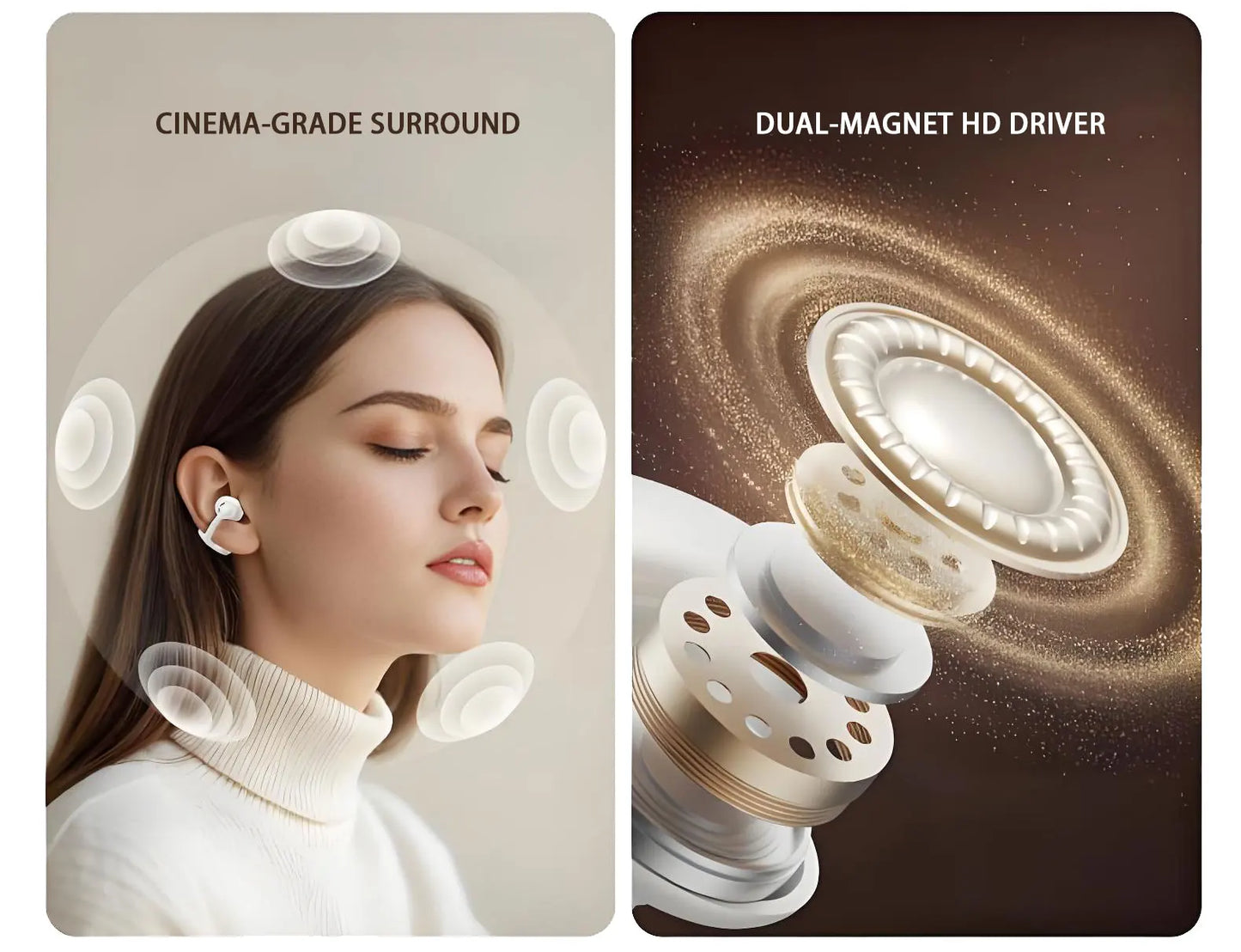 Clip On Wireless Earphones Noise Cancelling Stereo Black