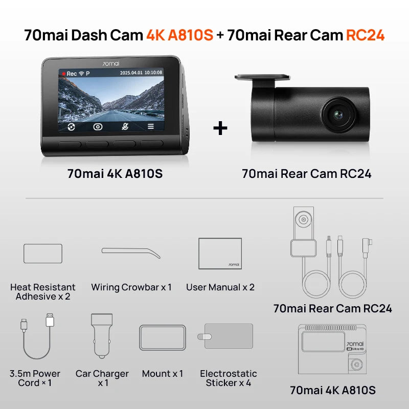 HDR 4K Dash Cam Front Rear Wi-Fi 128GB