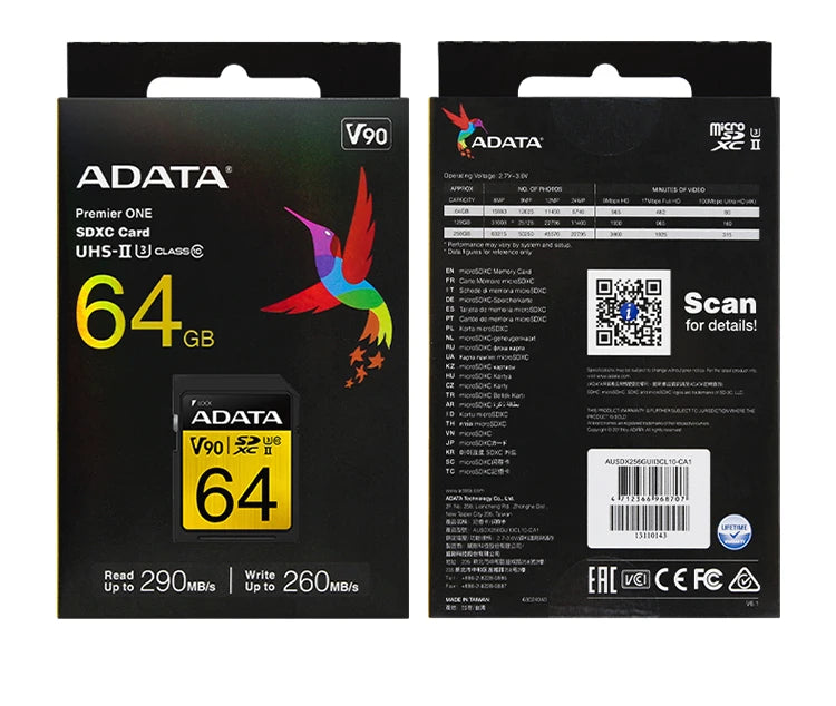 ADATA 64GB V90 UHS II SDXC Card for 4K Video