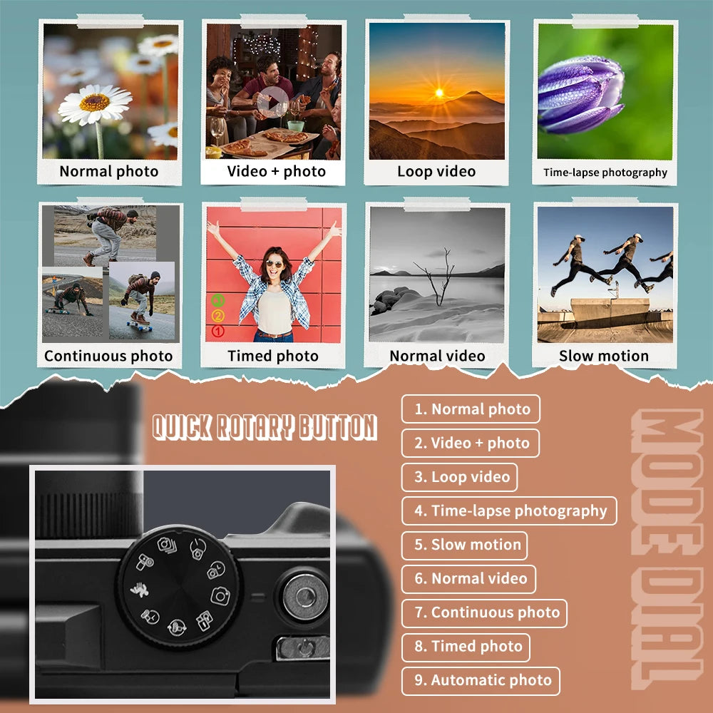 Portable 64MP 4K Vlogging Camera with Flash and 3" Flip Display