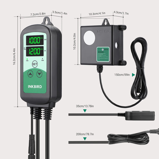 Indoor Greenhouse CO2 Controller Monitor with Dual Power Sockets