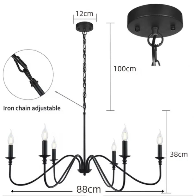 Industrial Style 6 Lamp Black Chandelier for Living Room