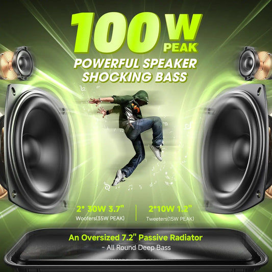 Rechargeable Bluetooth Speaker 100W Peak Power for Outdoor Events