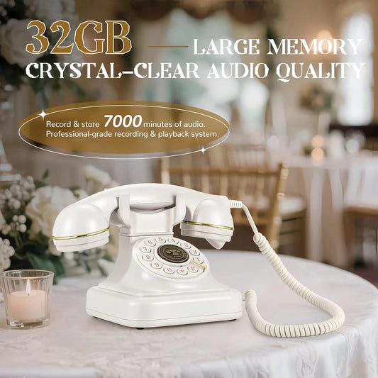 White Vintage Audio Guestbook Phone for Parties and Events