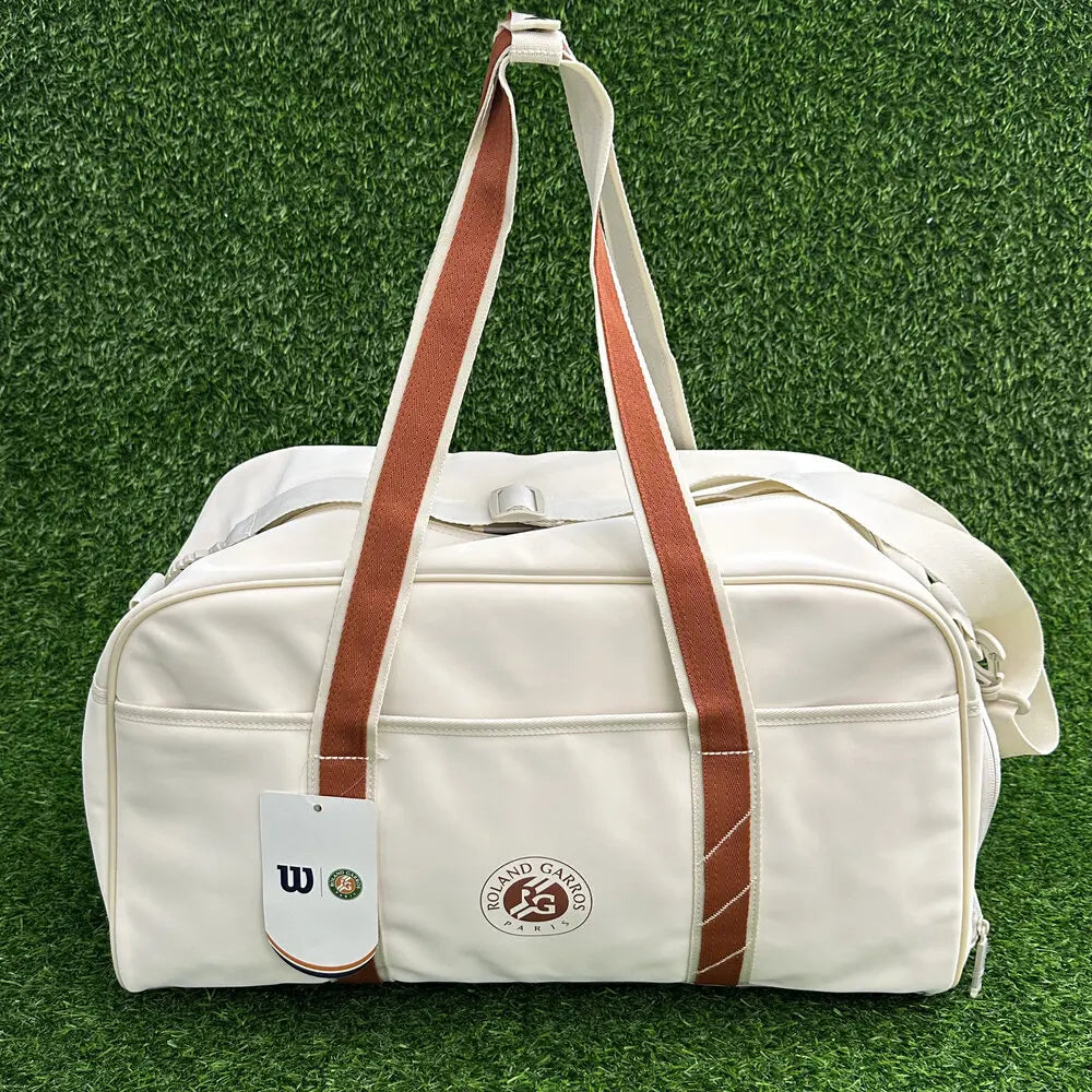 Vintage Tennis Racket Duffel Bag Cream for Men and Women