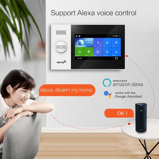 Wireless Alarm System with Touch Display Compatible with Alexa Google