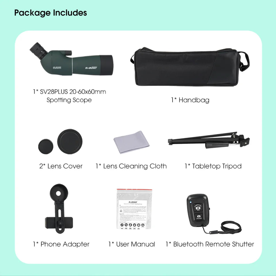 20-60x60 Bluetooth Spotting Scope with Tripod Phone Mount