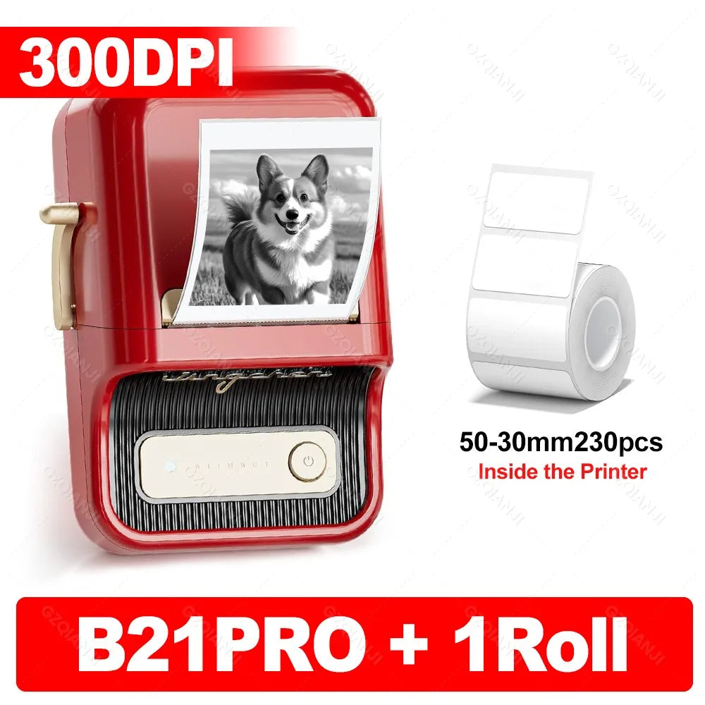 Wireless Thermal Label Printer 300dpi Red Compact Design