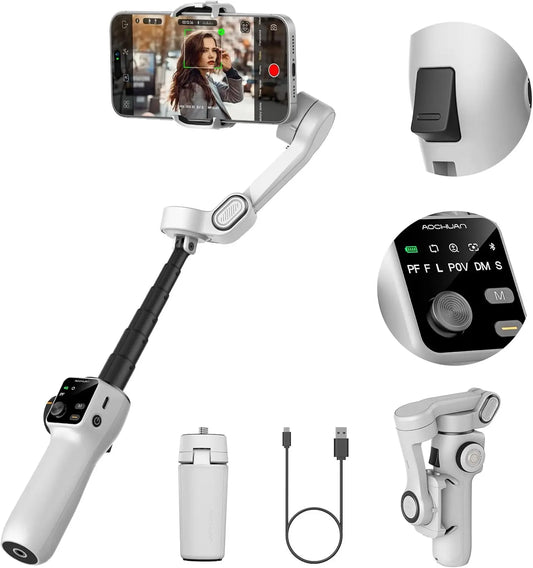 Handheld Phone Gimbal 3-Axis Stabilizer with Extension Rod