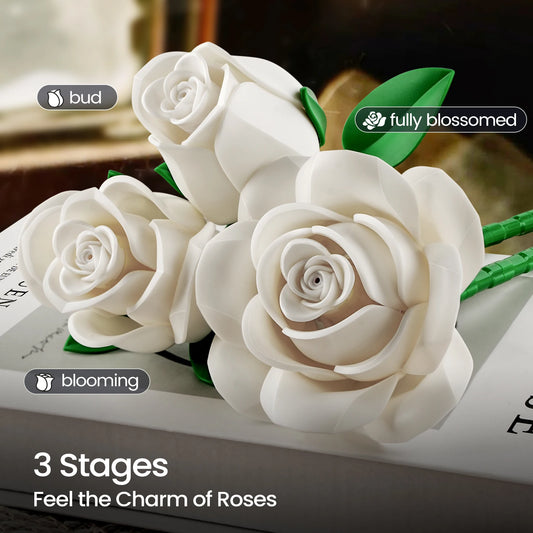 White Roses Bouquet Building Block Set for Home Decor
