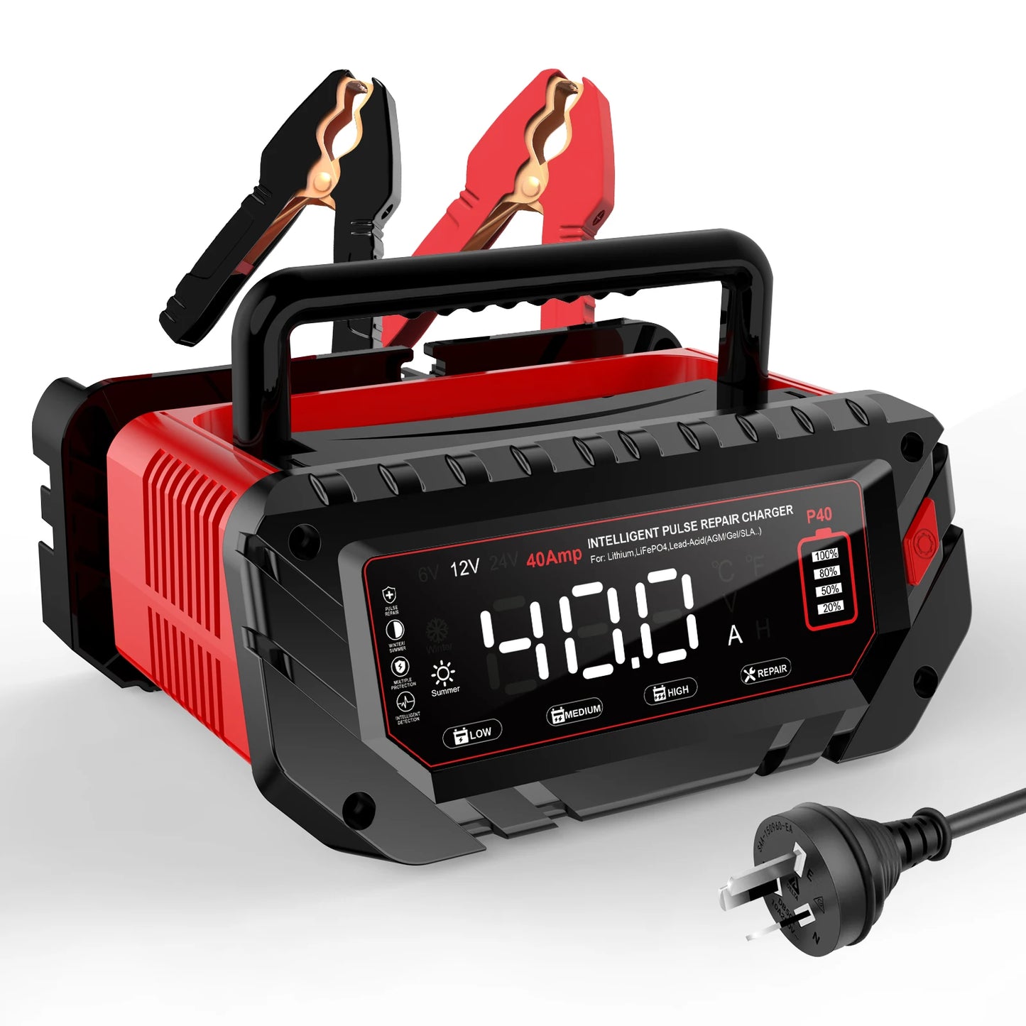 40A Smart Battery Charger for 6V 12V 24V Vehicles