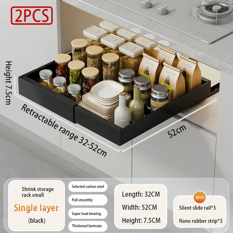 2 Pack 52cm Pull Out Cabinet Organizer Black