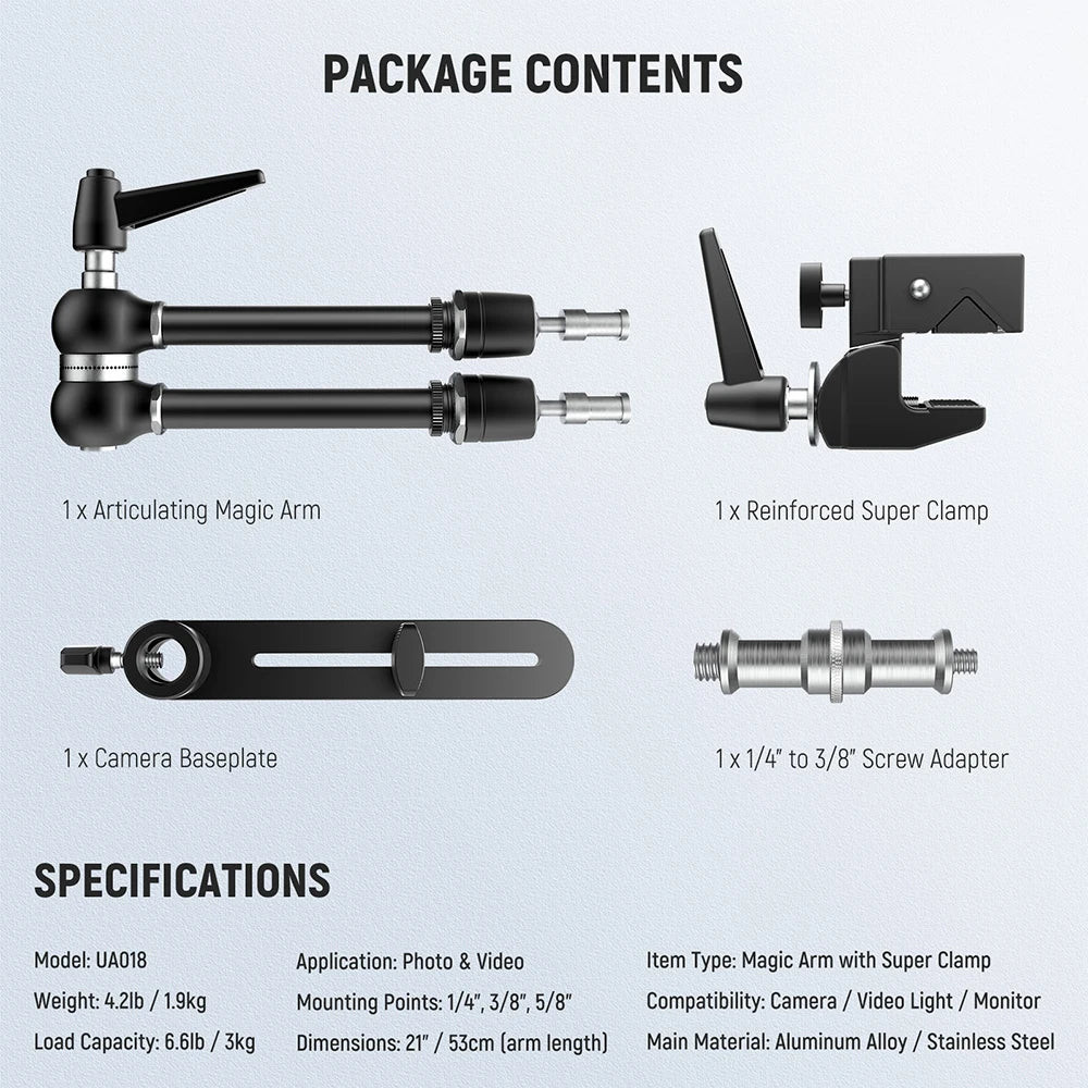 21 Inch Adjustable Magic Arm with Super Clamp for Cameras