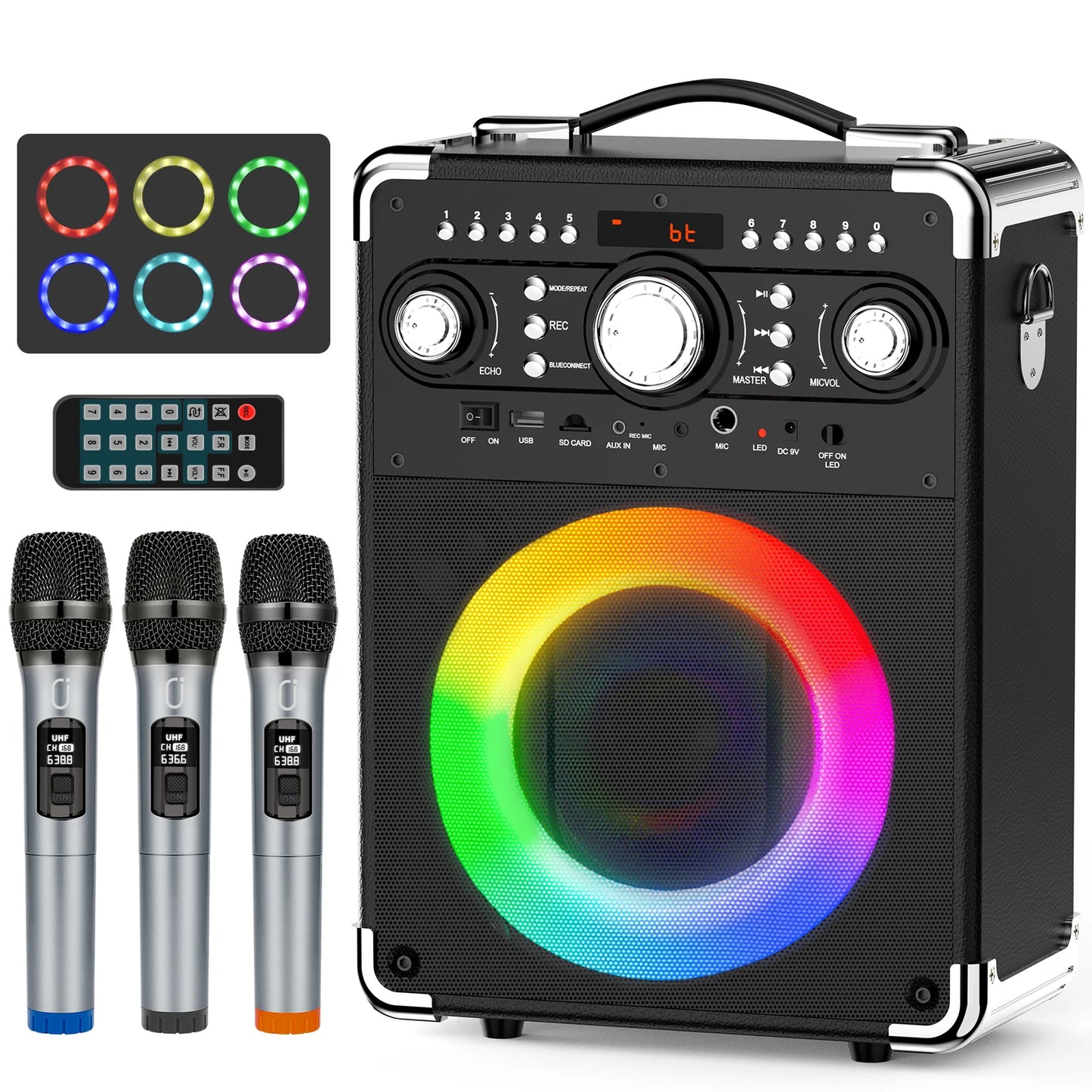 Portable Bluetooth Karaoke Speaker with 3 Microphones Party System