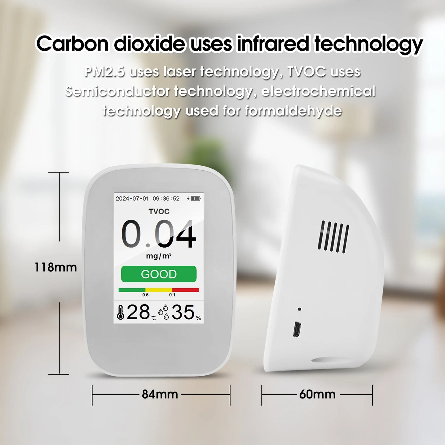 Digital Air Quality Monitor CO2 PM2.5 TVOC Temperature Humidity