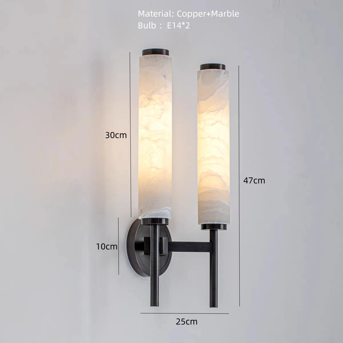 2 Piece Black Marble LED Wall Lights 3000K Warm Glow