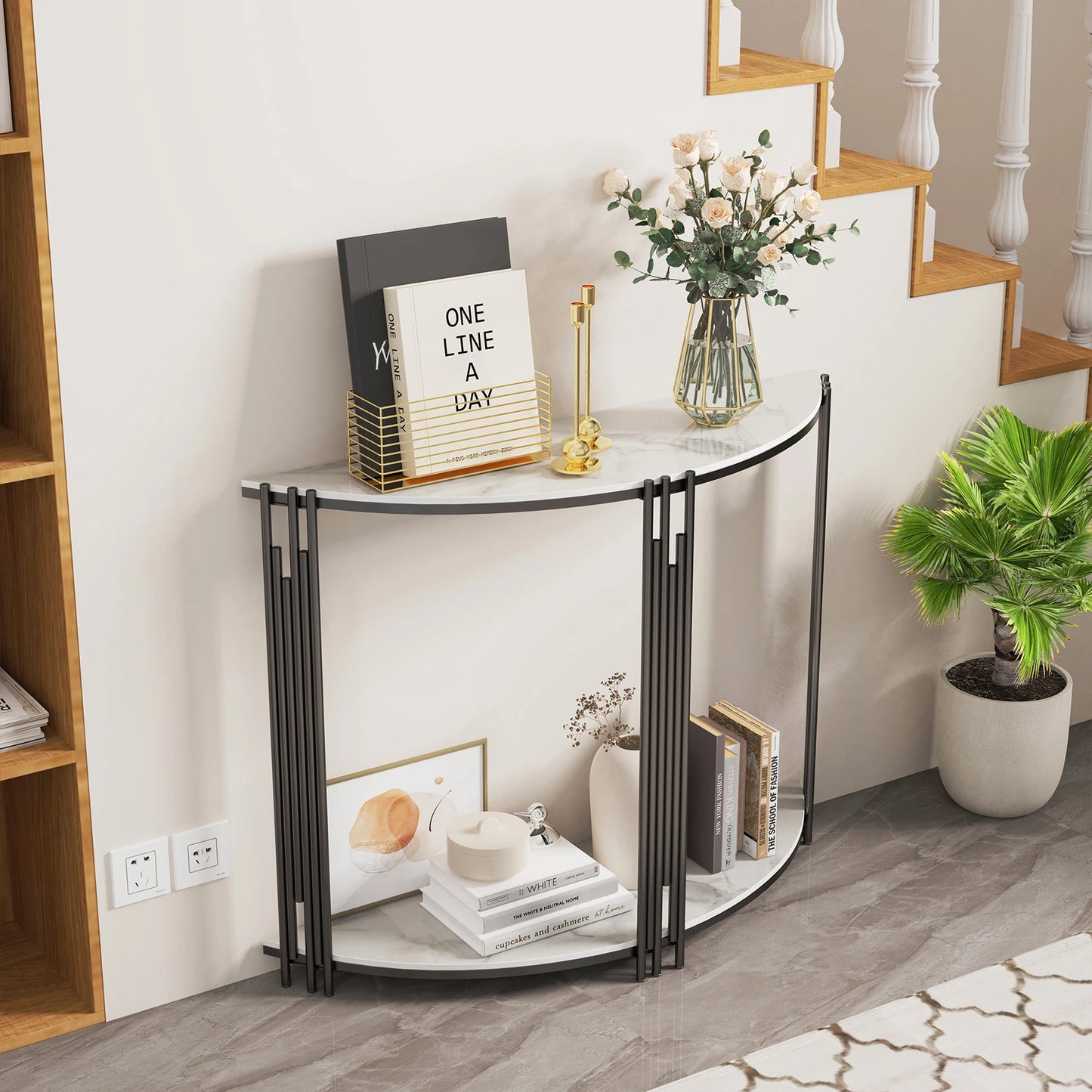Half Moon Marble Console Table White