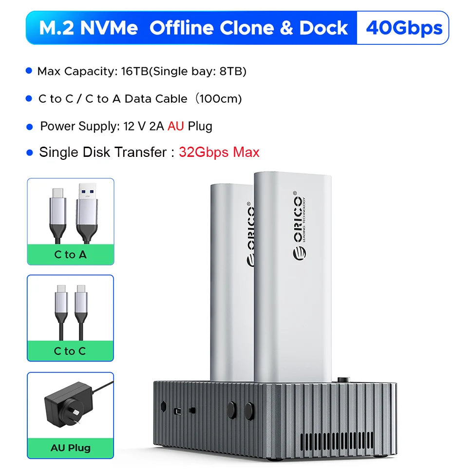 2 Bay USB4 M.2 NVMe SSD Docking Station 40Gbps