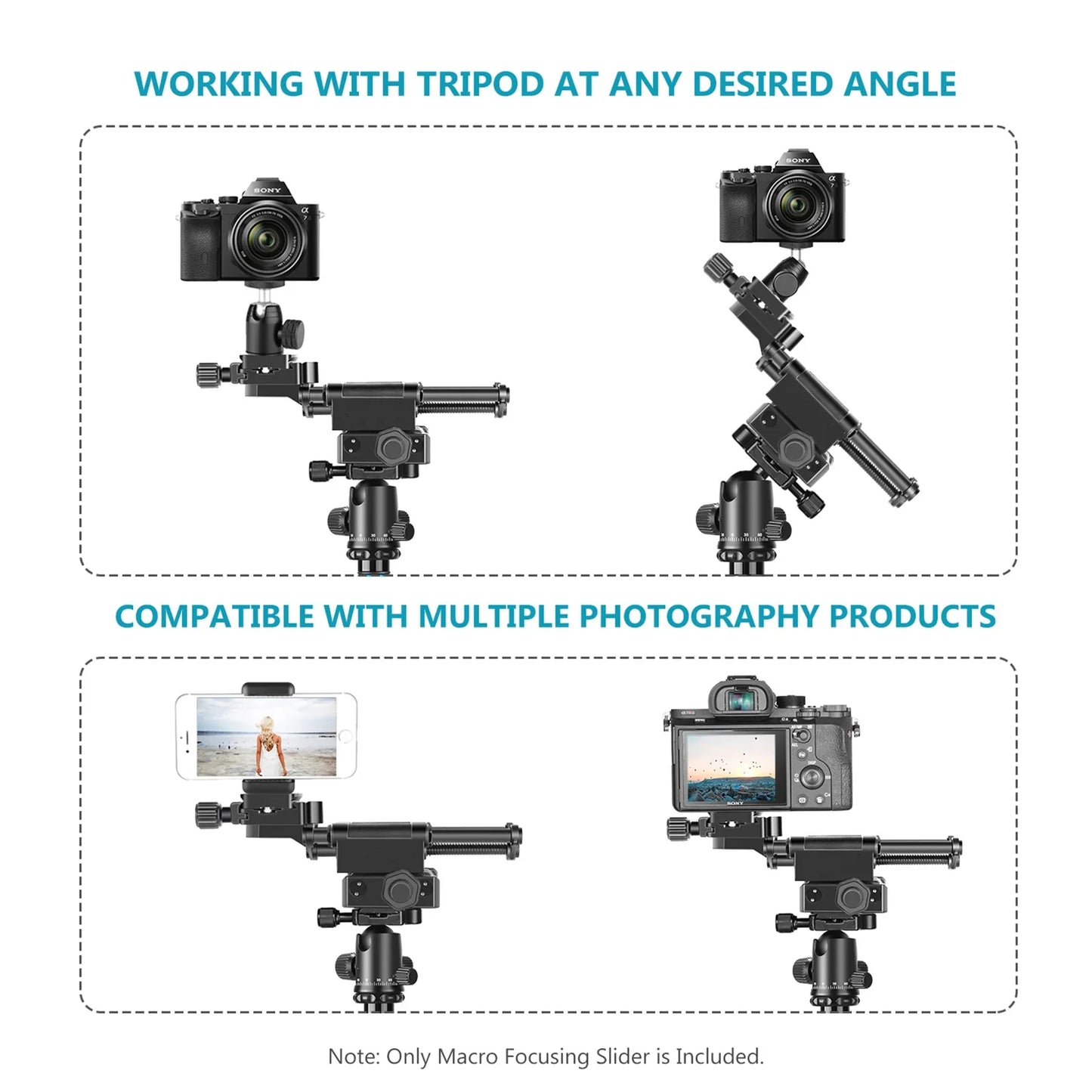 4-Way Macro Focusing Rail Slider with Quick Release Plate