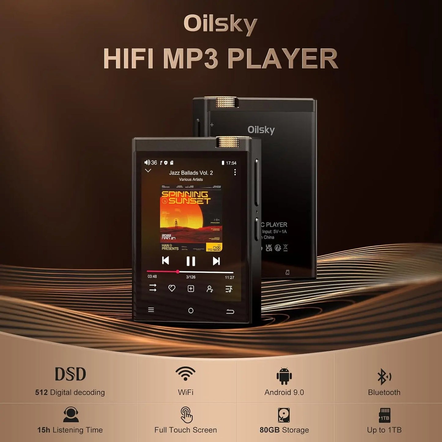 HiFi MP3 Player with Bluetooth WiFi and 64GB Card