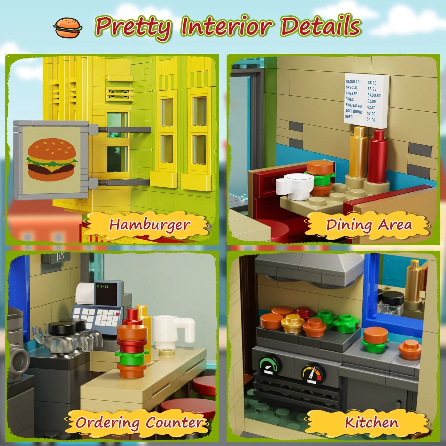 1018-Piece Street View Burgers Store Block Set