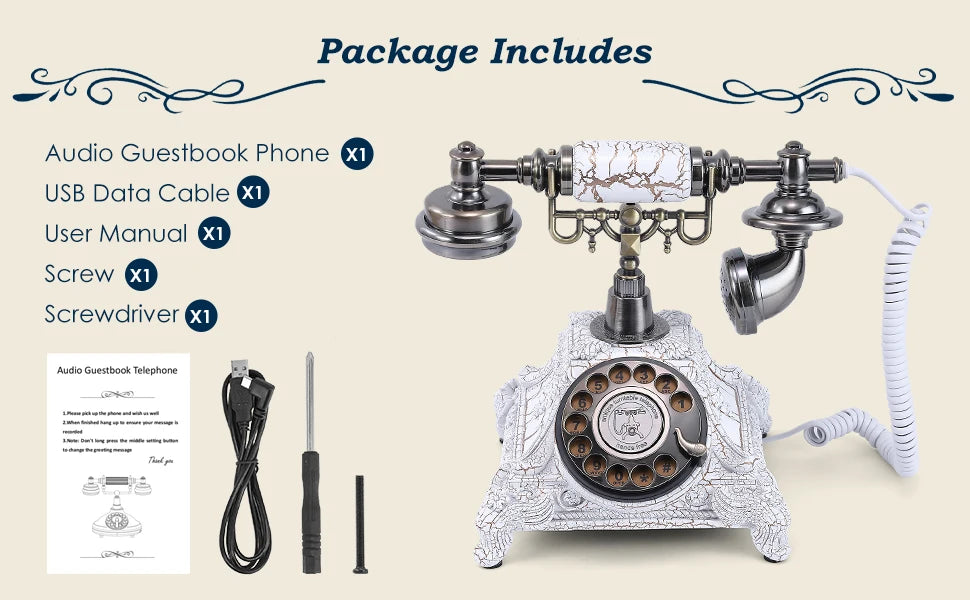 Retro White Wedding Phone Audio Guest Book with Recording Function